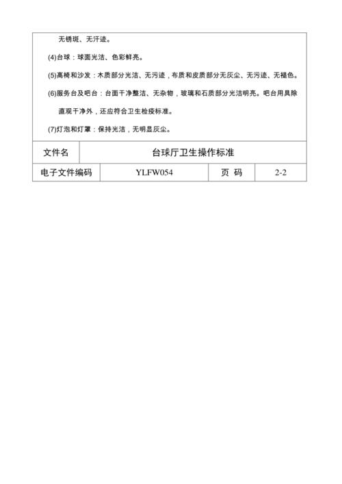 ylfw054台球厅卫生操作标准