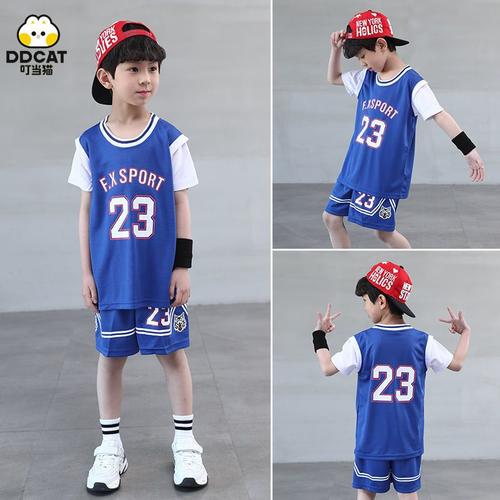 叮当猫童装儿童篮球服套装男童夏装新款宽松中大童运动服两件套潮