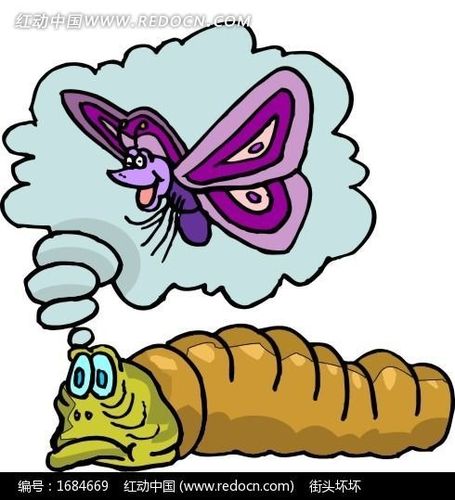 卡通画幻想变蝴蝶的毛毛虫
