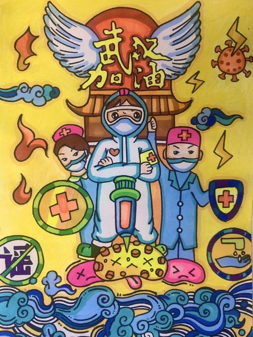 武汉加油抗击疫情科幻画儿童画海报漫画_儿童画_手抄报_漫画_海报