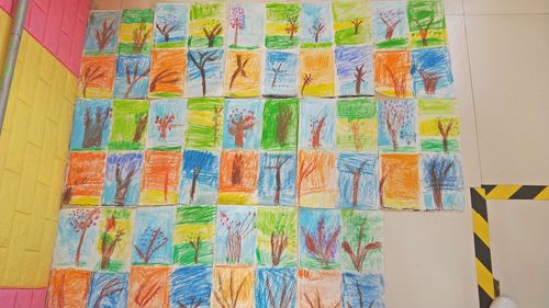 刘店幼儿园美术班:蜡棒画:《四季》.