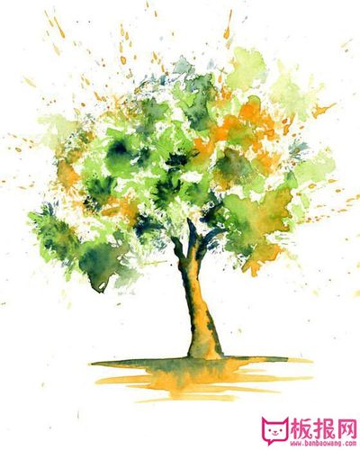 漂亮的水彩画作品图片一棵树
