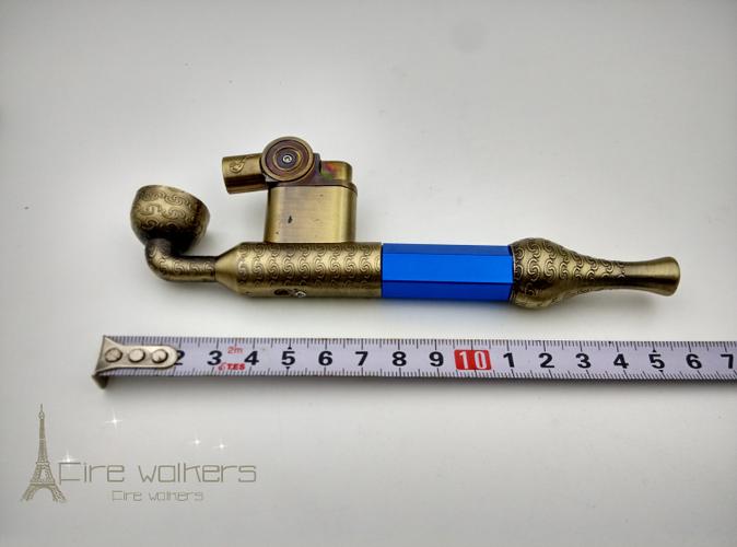 防风直冲打火机充气打火机烟斗一体高档铜烟斗金属长柄 过滤烟嘴