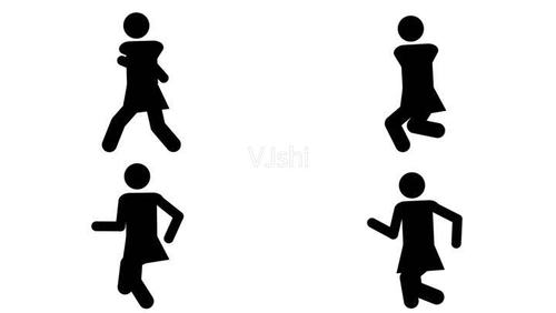 商务女跑步动画走路黑白小人