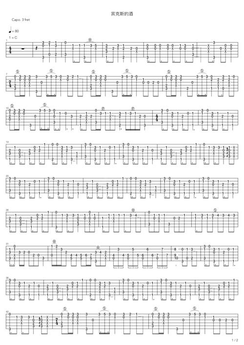 《one piece(海贼王) - 宾克斯的美酒》吉他谱