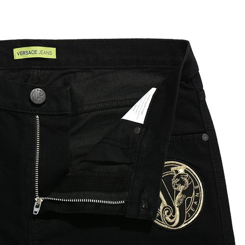 versace jeans/范思哲牛仔#男士黑色虎纹绣花棉质牛仔裤-男士裤子