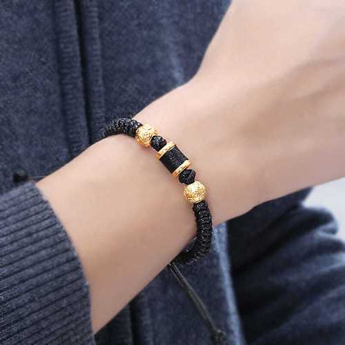 999纯银手链男士情侣路路通转运珠本命年红绳男编织手