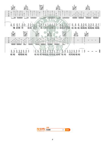 去年夏天吉他谱王大毛c调女生版六线弹唱图谱