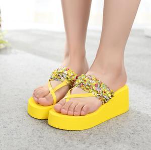 女拖夏季韩版潮高跟人字拖女厚底松糕跟凉拖鞋沙滩鞋坡跟凉鞋