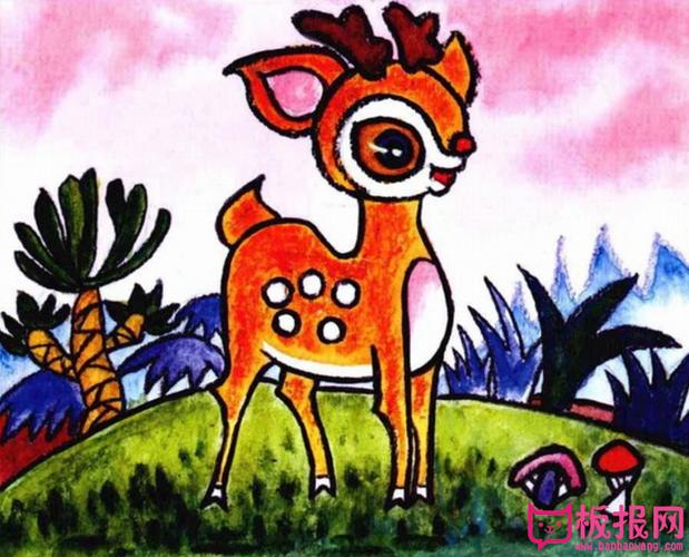 梅花鹿水彩画,灵敏的梅花鹿