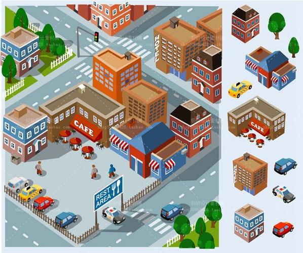 10个ai 3d 可爱 城市社区 街区 建筑 矢量图 地图插图设计素材