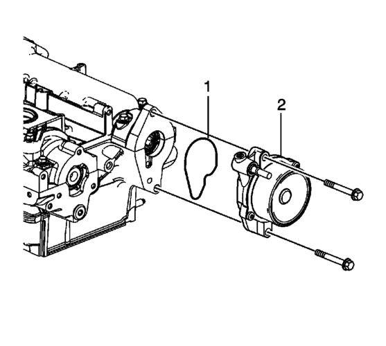 8.安装凸轮轴位置执行器电磁阀螺栓 (1) 并紧固至10牛米(89英寸磅力).