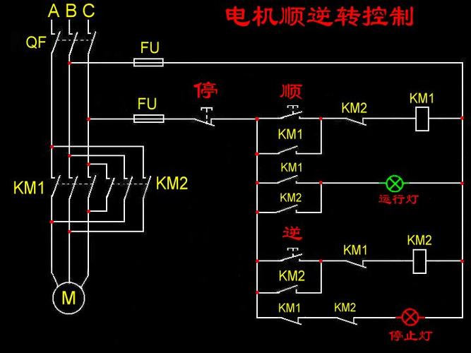 带有启动指示灯和停止指示灯的电机正反转电路图