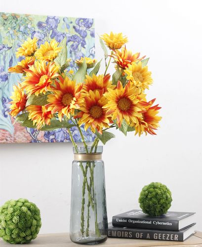 仿真花阳光向日葵 单枝5头台面花 家居装饰 花瓶投放