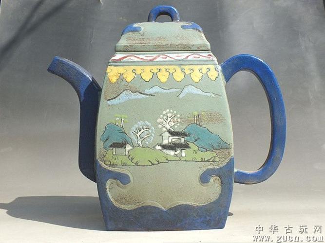 清制壶艺人邵茂林款挂釉彩绘汉方紫砂壶