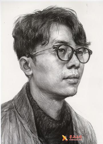 戴眼镜的男子素描头像画法高清图片临摹素材