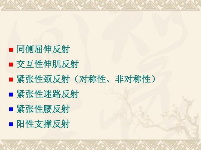 同侧屈伸反射 交互性伸肌反射 紧张性颈反射(对称性,非对称性) 紧张性