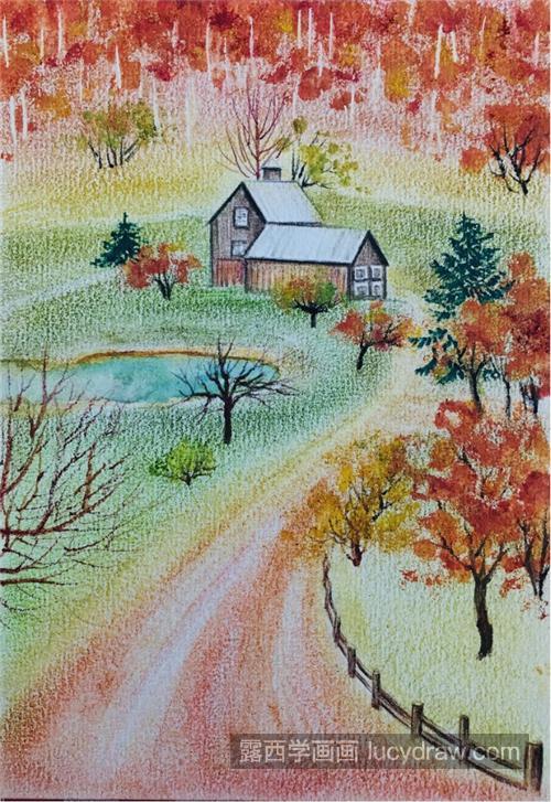 秋天景色怎么画?自然风景彩铅画步骤有哪些?