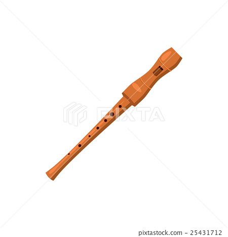 插图素材: wooden flute icon, cartoon style