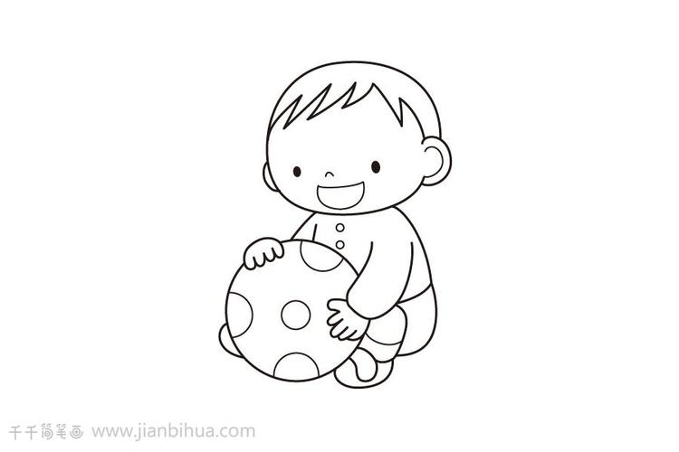 玩球的小男孩简笔画