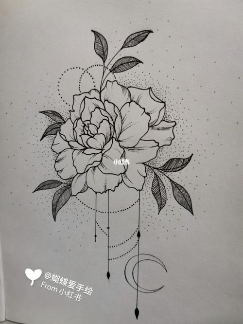 手绘黑白花卉之牡丹花插画_插画_花卉_手绘_线条画_画