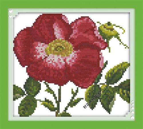 小朵粉色小花印花十字绣一枝独秀卧室饭厅简易耐看十字绣小幅