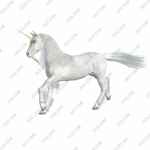 长着尖尖的犄角的马 蓝色眼睛 白色鬃毛 马尾 神话传说 独角兽