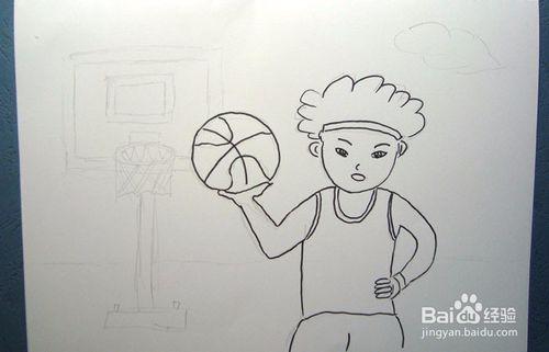 手工/爱好 > 书画/音乐  1     用铅笔在白纸上,画出练习投篮球的男孩