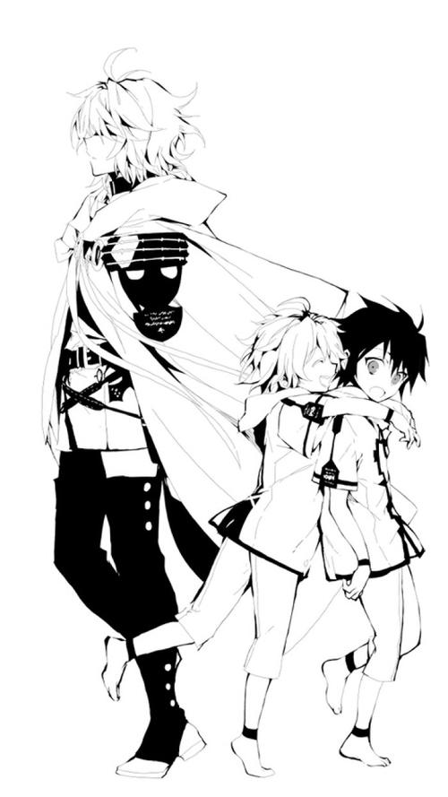 百夜优一郎#百夜米迦尔#cp#动漫同人#插画#手绘#黑白#二次元#壁纸