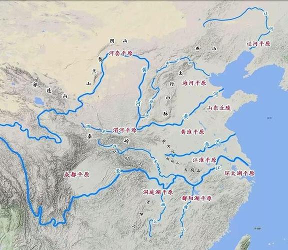 长江黄河中下游地区主要平原示意图