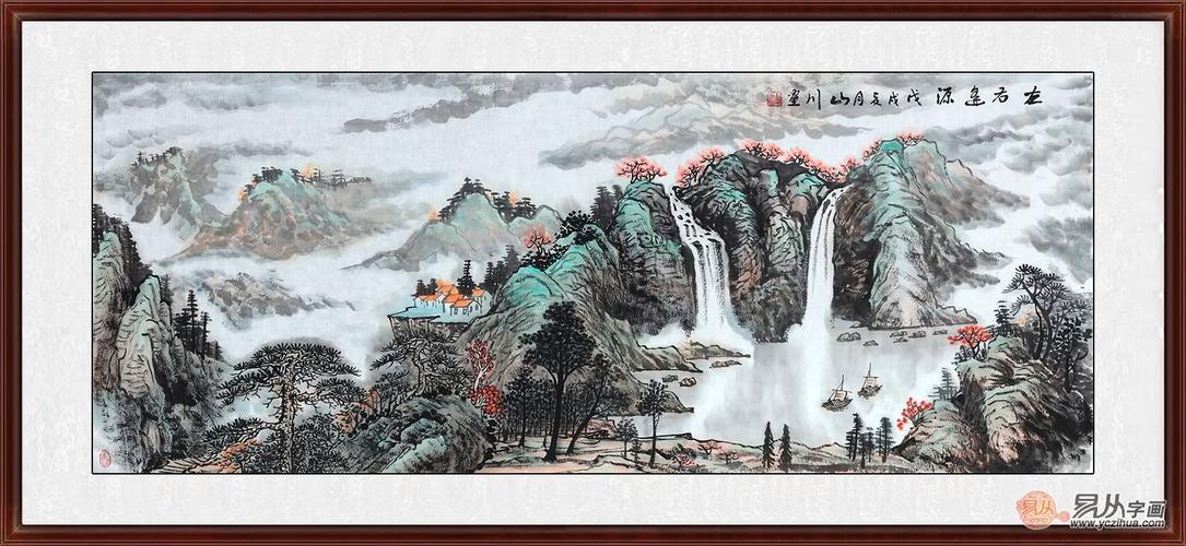 新中式家居室内墙挂山水画好不好?山水字画装饰旺财景色美!
