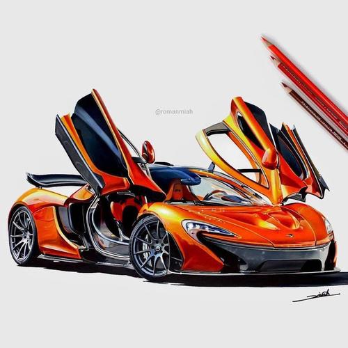 马克笔彩铅画超写实跑车