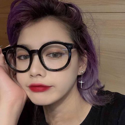 黑色粗框简约近视镜新款韩国抖音网红平光镜框女素颜圆脸显瘦眼镜
