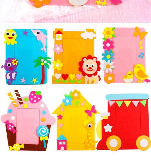 幼儿园相框创意挂墙不易织布手工卡通拼图框儿童可爱长方形艺术照n10