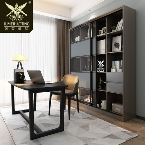 购客北欧书柜现代简约推拉门格子置物架2门组合柜简易书房储物柜书架