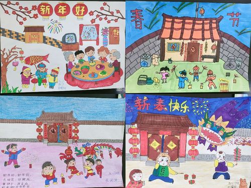 五年级同学们的春节绘画
