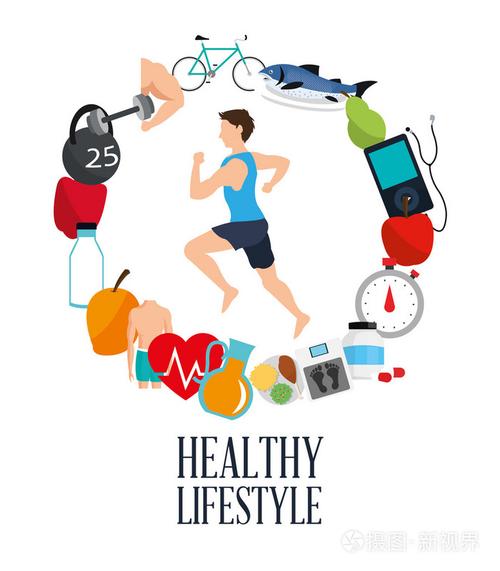 健康的生活方式设计.身体护理图标.色彩丰富的插画
