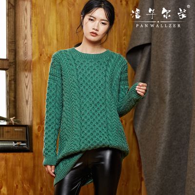 潘华尔姿纯手工编织作毛衣女宽松慵懒显瘦包臀圆领套衫高级定制新