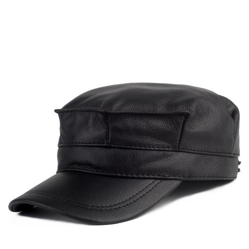 真皮帽子男士冬天冬季休闲户外牛皮平顶八角帽军帽鸭舌棉帽韩版潮