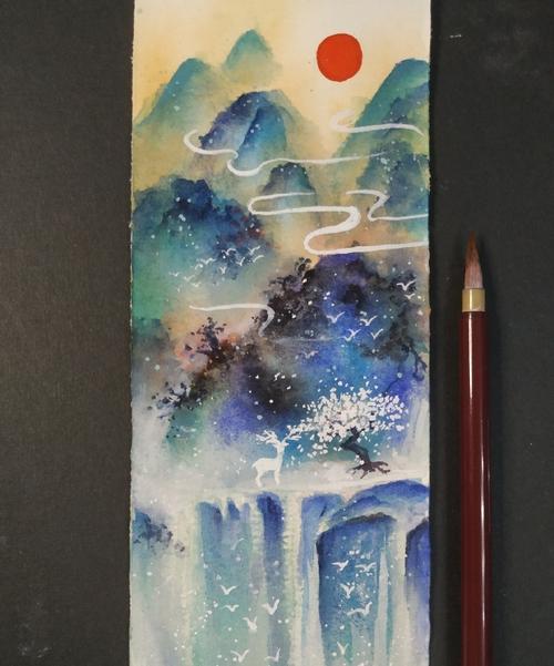 水彩##插画#插画超话#绘画##风景##古风##山水画##书签##水彩牧歌