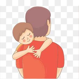 卡通抱孩子父亲行走背影图案