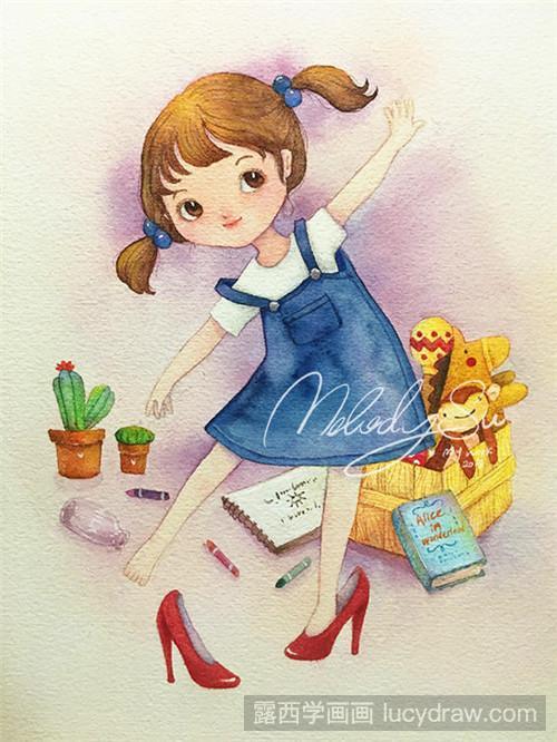 原               小插画妈妈的高跟鞋这就完成了,有和小女孩相似