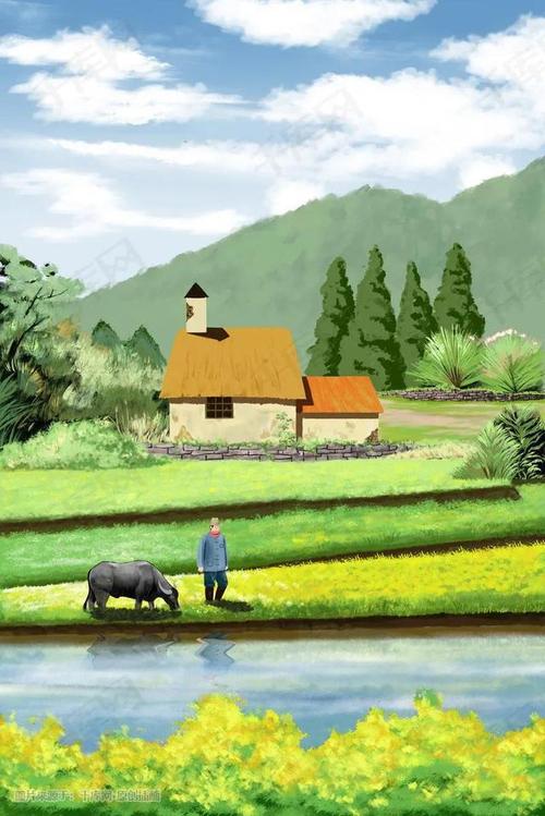 「插画」乡村小镇田园风光