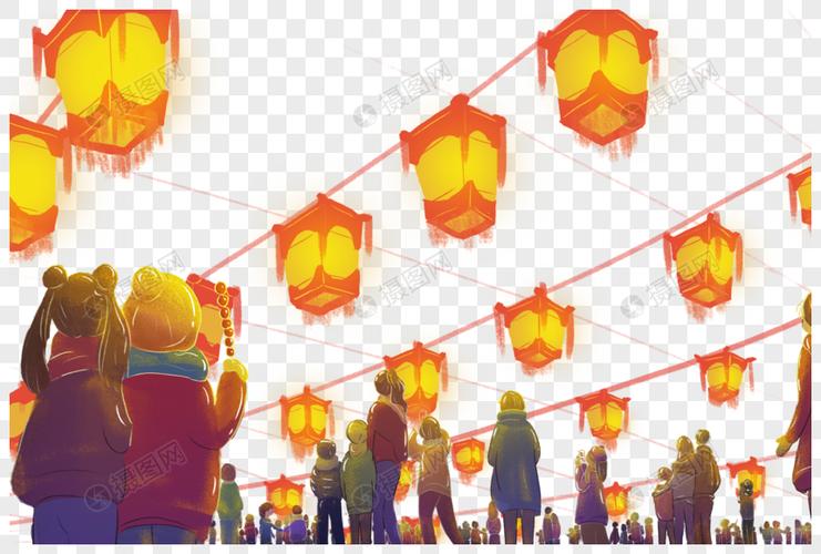 免抠元素 手绘/卡通元素 元宵节逛花灯.png