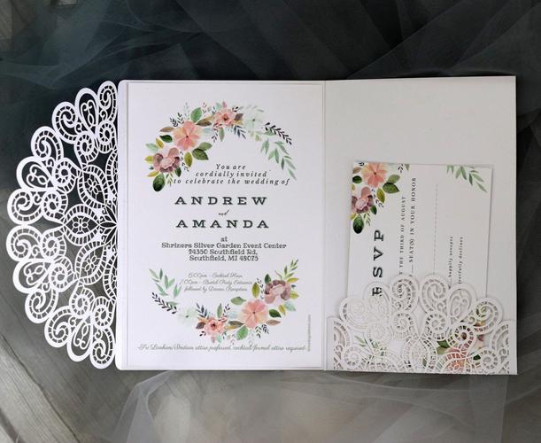 白色珠光结婚邀请函 激光镂空请柬 节日祝福贺卡 婚礼