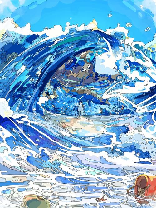 在蓝白夏日里冲浪9469♀15_夏天去哪玩_冲浪_插画_插画师_潮流