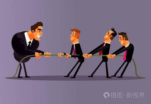 团队竞争对手对抗.不平等斗争的概念.矢量平面卡通插画