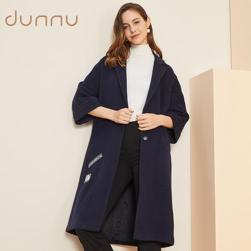 大衣dunnu敦奴外套冬季新品时尚纯色中长羊毛毛呢外套