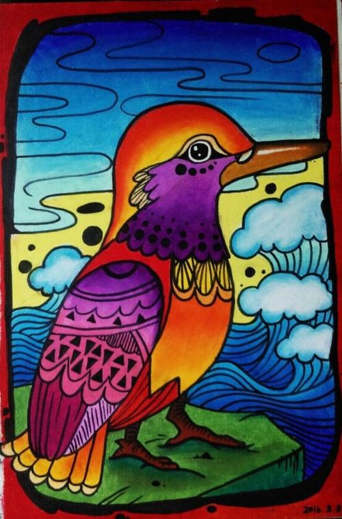 蜡笔画作业#线描小鸟("♀")