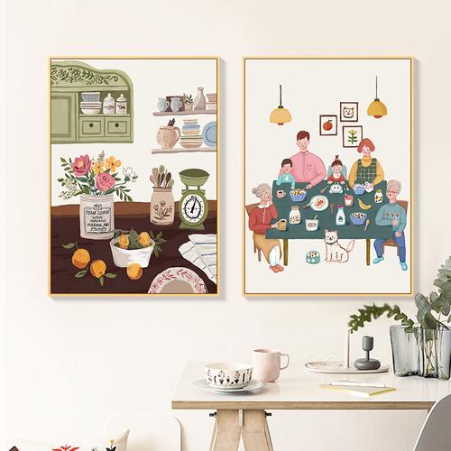 团圆一家人 北欧ins风餐厅装饰画厨房美食壁画现代简约饭厅挂画